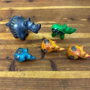 5 Handmade Soapstone Carved Rhino’s Figurines,Sculptures